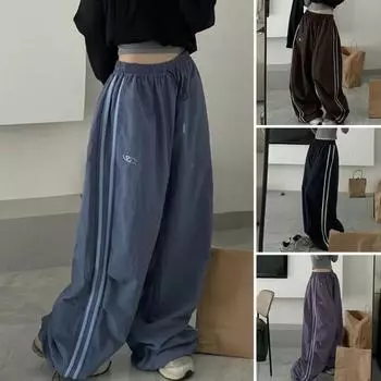 Женские брюки-карго с эластичной резинкой на талии и завязками на подоле, повседневные брюки с карманами и боковыми полосками, широкие спортивные брюки, уличная одежда XL фиолетовый