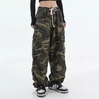 Женские брюки-карго с эластичной талией, регулируемые на шнурке, свободные повседневные брюки с большими карманами, брюки для отдыха L