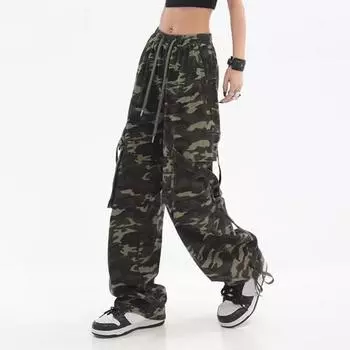 Женские брюки-карго с камуфляжным принтом, множеством карманов, шнуровкой, длинные брюки, прямые, широкие брюки High Street M
