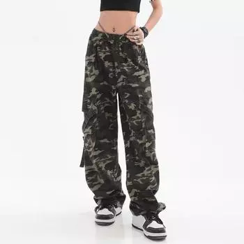 Женские брюки-карго с камуфляжным принтом, множеством карманов, шнуровкой, длинные брюки, прямые, широкие брюки High Street M