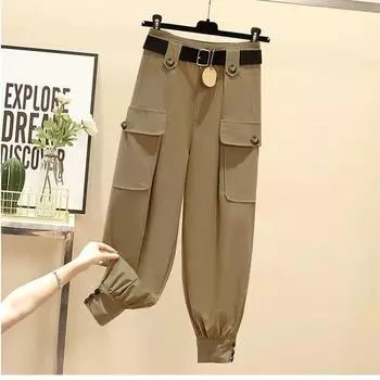Женские брюки-карго с карманами, женские черные повседневные брюки в стиле хип-хоп для бега, модные повседневные уличные брюки размера плюс S чёрный