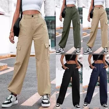 Женские брюки-карго с несколькими карманами, длинные брюки, женские повседневные свободные брюки