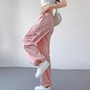 Женские брюки-карго с регулируемой завязкой, высокие брюки, однотонная талия, дизайн, спортивный эластичный пояс, цвет, широкие штанины L серый