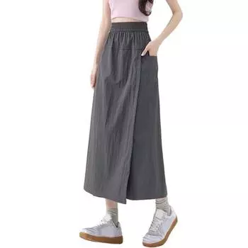 Женские брюки-карго с высокой талией, широкие брюки-юбки с карманами, однотонные летние тонкие брюки для отдыха M темно-серого