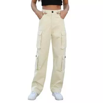 Женские брюки-карго с высокой талией Y2K Брюки Широкие повседневные брюки с 8 карманами L