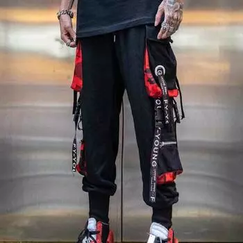 Женские брюки-карго, шаровары, модные брюки в стиле панк с карманами для бега, брюки с цепочкой, Harajuku, эластичная уличная одежда с высокой талией XS