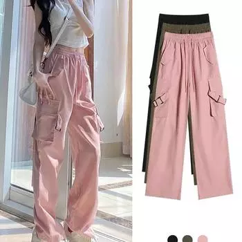 Женские брюки-карго Y2K, уличная одежда с высокой талией, брюки в стиле хип-хоп, женские повседневные мешковатые спортивные штаны с большими карманами и высокой талией на шнурке S чёрный