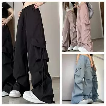 Женские брюки-карго Y2K, уличная одежда с высокой талией, брюки в стиле хип-хоп, женские повседневные мешковатые спортивные штаны с большими карманами и низкой талией на шнурке S синий