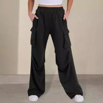 Женские брюки-карго Yousheng, эластичный пояс, средняя посадка, прямые широкие спортивные брюки с множеством карманов, однотонные повседневные брюки для бега, свободные брюки для отдыха S хаки