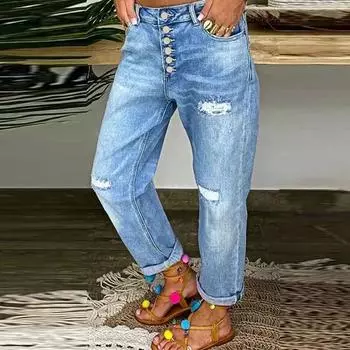 Женские брюки, карманы, пуговицы, женские брюки, черные джинсовые брюки XXL светло-синий