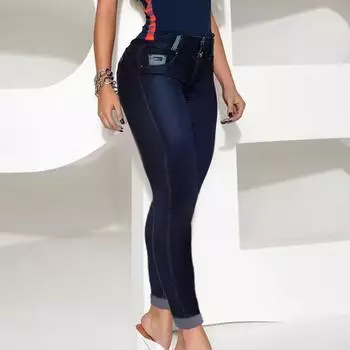Женские брюки, карманы, пуговицы, женские брюки, черные джинсовые брюки S синий