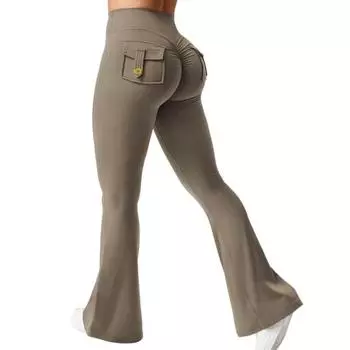 Женские брюки клеш, облегающие, с эластичной талией, тянущиеся, для йоги, однотонные, зауженные, клеш от колена, для спортзала, танцевальной студии, уличной одежды M хаки
