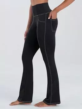 Женские брюки-клеш с высокой талией больших размеров, эластичные брюки из полиэстера и спандекса, с эластичной резинкой на талии, размеры 0XL-5XL, внутренний шов 30 дюймов 1XL чёрный
