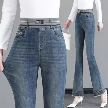 Женские брюки-клеш с высокой талией больших размеров, утягивающие, подкова S