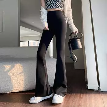 Женские брюки-клеш, тонкие, с высокой талией, однотонные, сексуальные, брюки-клеш с изображением акулы, модные повседневные уличные эластичные обтягивающие леггинсы с подтяжкой ягодиц XL чёрный