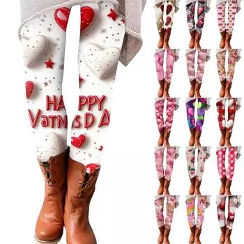Женские брюки ко Дню святого Валентина с 3D-принтом, эластичные мягкие леггинсы, повседневные домашние пижамные брюки L бежевый