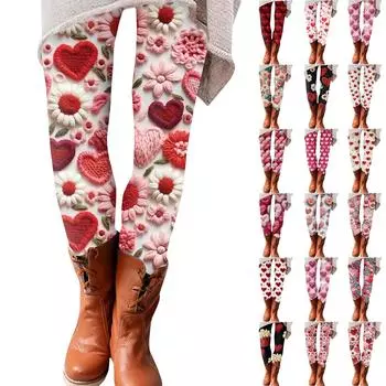 Женские брюки ко Дню святого Валентина с 3D-принтом, эластичные мягкие леггинсы, повседневные домашние пижамные брюки L циан