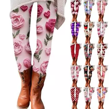 Женские брюки ко Дню святого Валентина с 3D-принтом, эластичные мягкие леггинсы, повседневные домашние пижамные брюки L красный