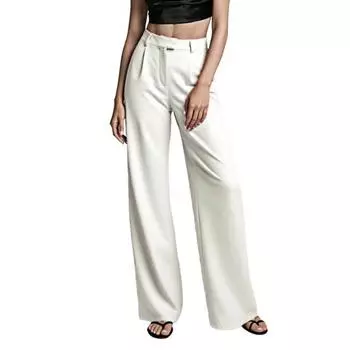 Женские брюки-костюмные с высокой талией, на пуговице и молнии, офисные брюки с карманами, однотонные, прямые, широкие штанины, платья-брюки 3XL белый