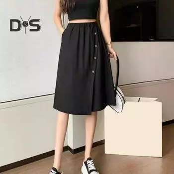 Женские брюки-кюлоты, эластичные широкие брюки с высокой талией, однотонная юбка, шорты длиной до колена, свободные короткие брюки, уличная одежда XL синий