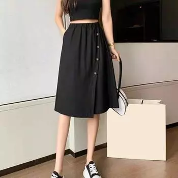 Женские брюки-кюлоты, эластичные широкие брюки с высокой талией, однотонная юбка, шорты длиной до колена, свободные короткие брюки, уличная одежда XL синий