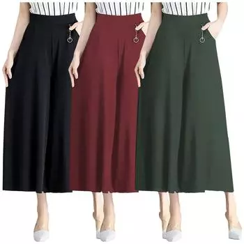 Женские брюки-кюлоты Широкие брюки Брюки Мешковатая талия Мода Для работы Повседневные Боковые карманы Микроэластичная длина до щиколотки Комфорт Однотонный L чёрный