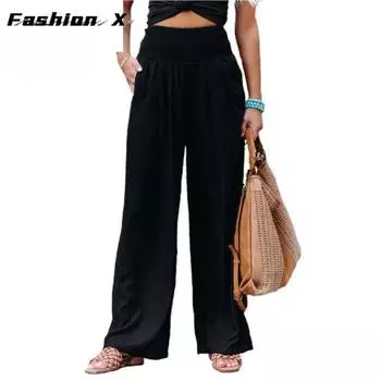 Женские брюки, летние однотонные брюки, свободные прямые брюки, уличная одежда S хаки