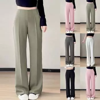 Женские брюки летние повседневные расклешенные рабочие брюки с высокой талией и карманами повседневные брюки L чёрный