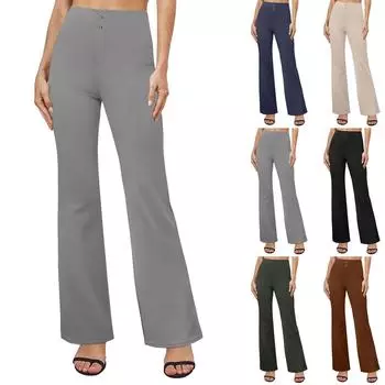 Женские брюки летние повседневные расклешенные рабочие брюки с высокой талией и карманами повседневные брюки L чёрный