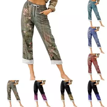 Женские брюки, летние широкие брюки, повседневные однотонные свободные брюки с высокой талией на шнурке и карманами