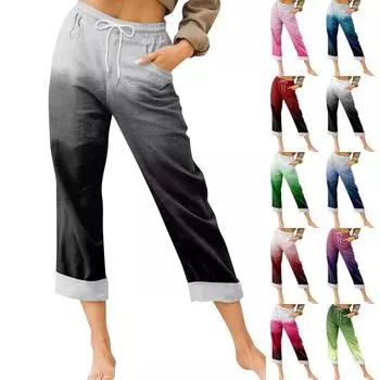 Женские брюки, летние широкие брюки, повседневные принты, свободные брюки с высокой талией на шнурке и карманами