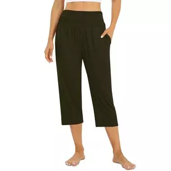 Женские брюки летние свободные штаны для йоги удобные тренировочные штаны с карманами L армия зеленый