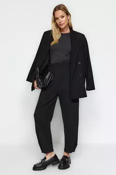 Женские брюки, модные новые сезонные черные плиссированные широкие повседневные трикотажные брюки с высокой талией, покрой «морковка»