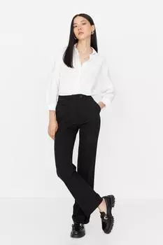 Женские брюки, модные новые сезонные черные широкие тканые брюки с высокой талией и широкими штанинами