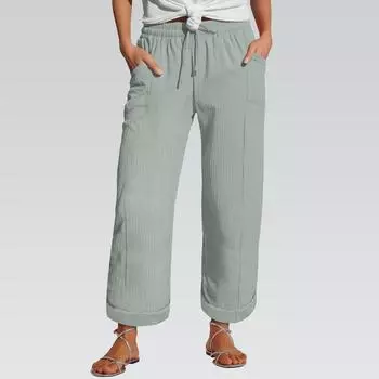 Женские брюки Модные повседневные брюки Однотонные брюки на кулиске с высокой талией и карманами L