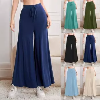 Женские брюки, модные свободные повседневные брюки с высокой талией и широкими штанинами, повседневные брюки XXXL чёрный