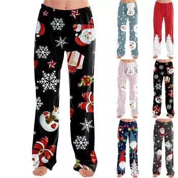 Женские брюки, модные, свободные, повседневные, с рождественским принтом, повседневные, широкие брюки, пижамные брюки XXL розовый