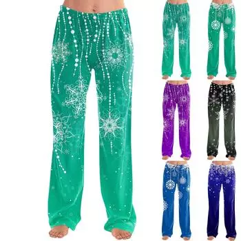 Женские брюки, модные, свободные, повседневные, с рождественским принтом, повседневные, широкие брюки, пижамные брюки XL