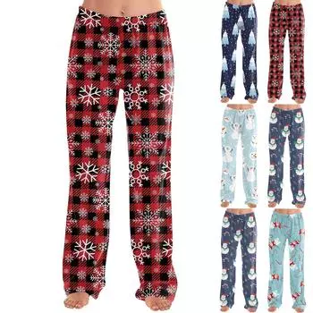 Женские брюки, модные, свободные, повседневные, с рождественским принтом, повседневные, широкие брюки, пижамные брюки L циан