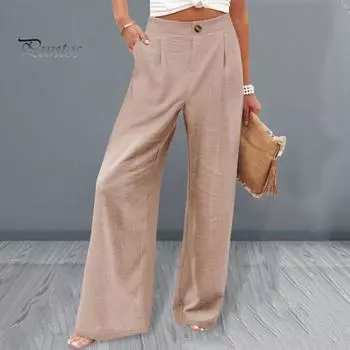 Женские брюки на пуговицах на молнии, длинные брюки с высокой талией, прямые широкие длинные брюки с полосатым принтом S темно-синий