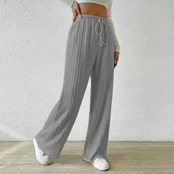 Женские брюки на шнурке, эластичные, с высокой талией, с широкими штанинами, однотонные, свободные, мягкие, дышащие, прямые женские длинные брюки, длинные брюки, спортивные штаны M серый