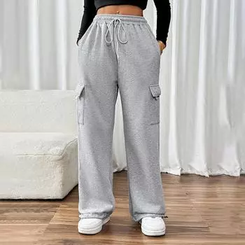 Женские брюки на завязках с завязками, повседневные эластичные спортивные брюки с высокой талией и карманами в стиле пэчворк S