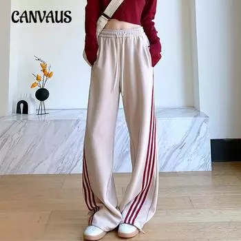 Женские брюки однотонные в полоску, в стиле пэчворк, прямые, с высокой талией M абрикосовый