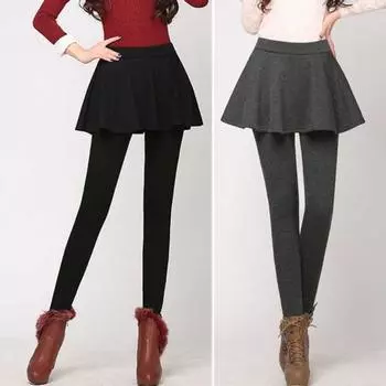 Женские брюки осень-зима, имитация двухсекционного высокоэластичного плиссированного трапециевидного силуэта, леггинсы в стиле пэчворк из плотной плюшевой подкладки, однотонные M серый