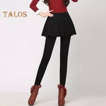 Женские брюки осень-зима, имитация двухсекционного высокоэластичного плиссированного трапециевидного силуэта, леггинсы в стиле пэчворк из плотной плюшевой подкладки, однотонные M чёрный