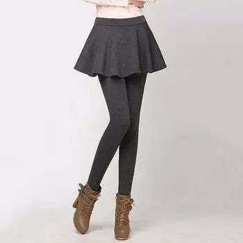 Женские брюки осень-зима, имитация двухсекционного высокоэластичного плиссированного трапециевидного силуэта, леггинсы в стиле пэчворк из плотной плюшевой подкладки, однотонные M чёрный