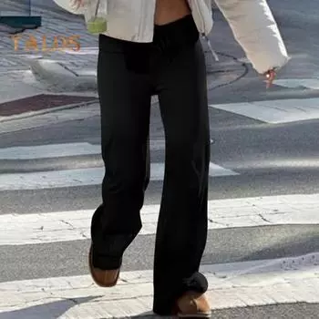 Женские брюки осень-зима с низкой талией, приподнятые на ягодицах, спортивные брюки с эластичной резинкой на талии, однотонные спортивные штаны для йоги, зимние, с плюшевой подкладкой, широкие штаны S чёрный