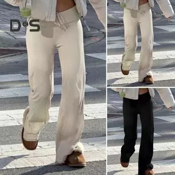 Женские брюки осень-зима с низкой талией, приподнятые на ягодицах, спортивные брюки с эластичной резинкой на талии, однотонные спортивные штаны для йоги, зимние, с плюшевой подкладкой, широкие штаны S чёрный