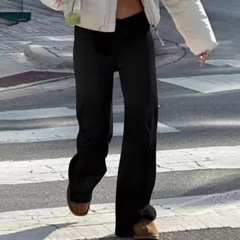 Женские брюки осень-зима с заниженной талией, спортивные брюки с завязками на талии, эластичные, однотонные S белый