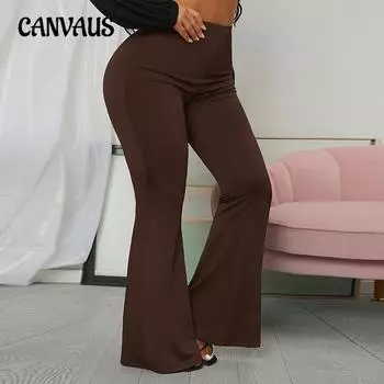 Женские брюки осеннего темперамента, однотонные, большого размера, расклешенные брюки, обтягивающие, эластичные, длинные брюки 1XL чёрный